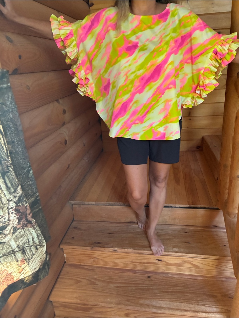 Batwing butterfly ruffle bright colorful vibrant blouse